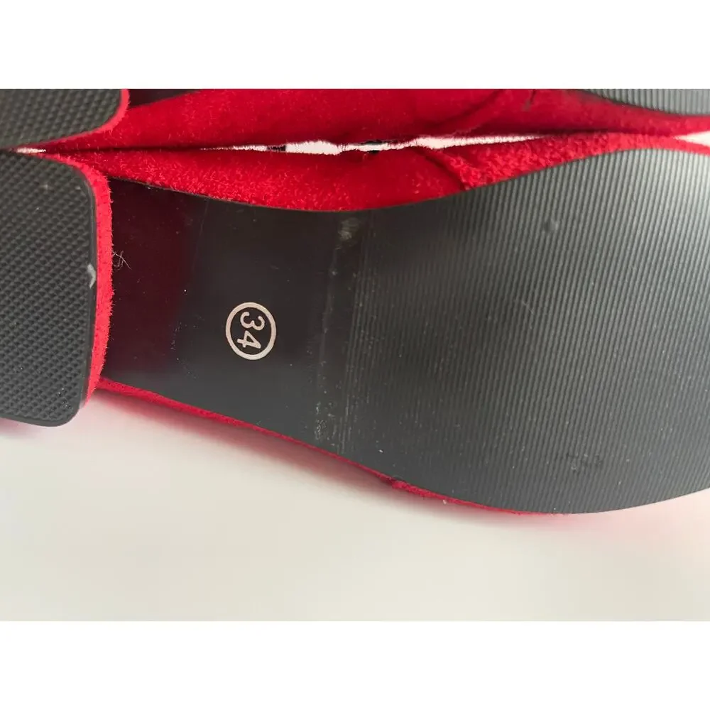Red princess casual shoes, winter warm cotton short boots size 2.5